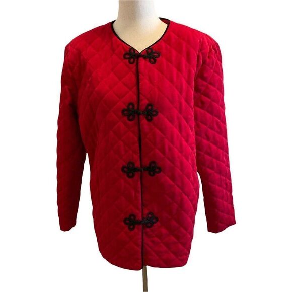 Susan Graver Style Red Long Sleeve Lined Quilted Frog Closure Jacket Medium - Picture 1 of 8